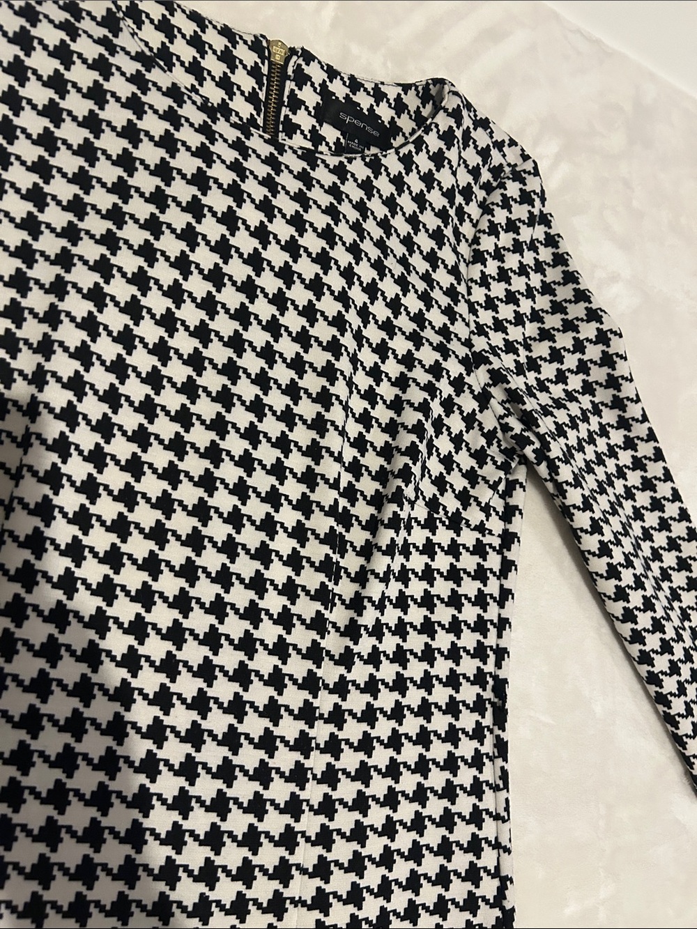 🎀 Spense Black & White Houndstooth Long Sleeve Sheath Dress - Picture 4 of 7